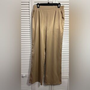 Hey Babe Women's Beige Satin Wide Leg Pants Elastic Waist Large